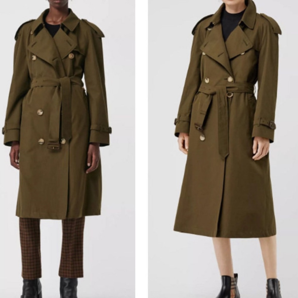 Burberry dark military green khaki Westminster trench coat
